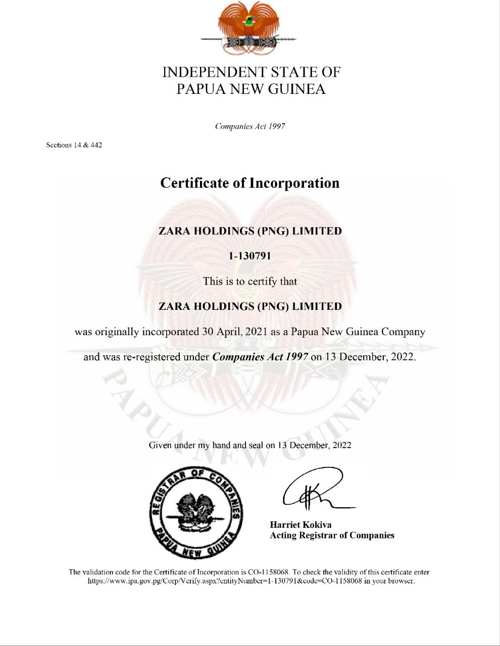 Certificate of Incorporation