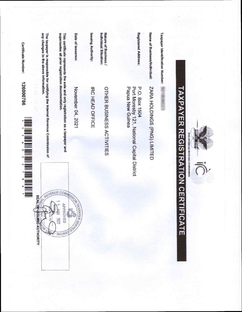 Tax Payer Registration